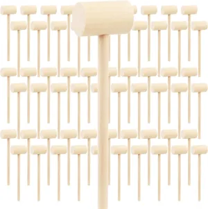 DEAYOU 60 PCS Mini Wooden Hammers Mallets, Crab Mallet Wood Hammer for Chocolate, Breakable Hearts, Small Multi-Purpose Hardwood Cracking Tool Beating Gavel for Lobster, Seafood, Shellfish, Crafts