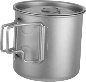 DECHOUS Lightweight Titanium Thermal Cup Insulated Camping Mug with Lid Foldable Handle