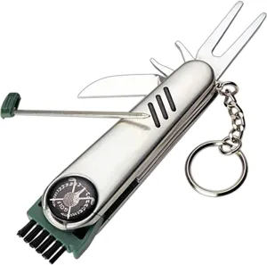 Deco Essentials Stainless Steel 7-in-1 Multi-Function Golf Tool - Save Space and Time as You Fix Divots, Clean Clubs, Keep Score, Mark Your Spot, and Play
