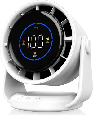 Desk Fan, Quiet Wall-Mounted Table Fan with Turbo Airflow, 100-Speed Digital Display & 105° Adjustable Tilt, 7.5-inch， Rechargeable Battery for Home, Office, Travel Dark White