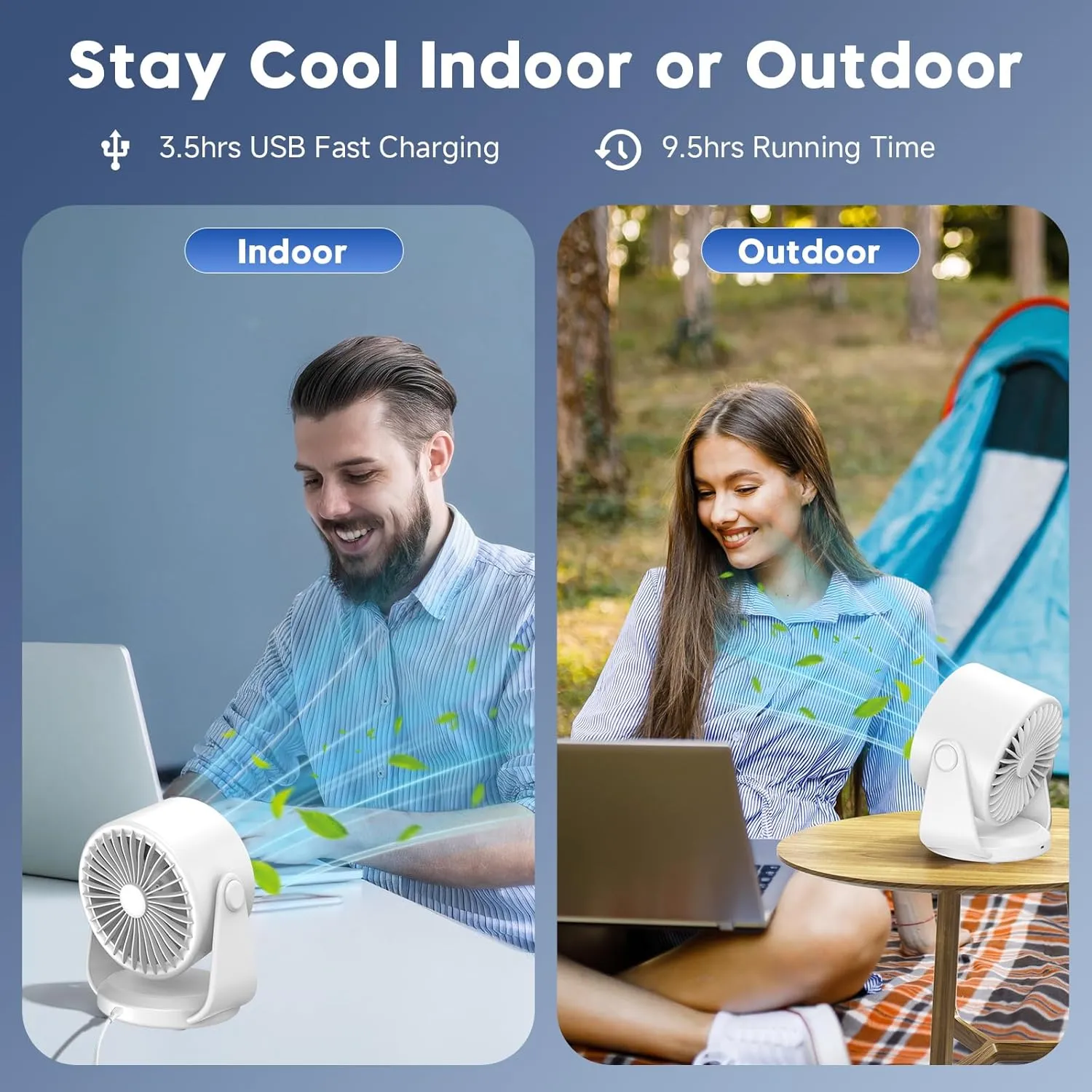 Desk Fan, Quiet Wall-Mounted Table Fan with Turbo Airflow, 100-Speed Digital Display & 105° Adjustable Tilt, 7.5-inch， Rechargeable Battery for Home, Office, Travel Dark White