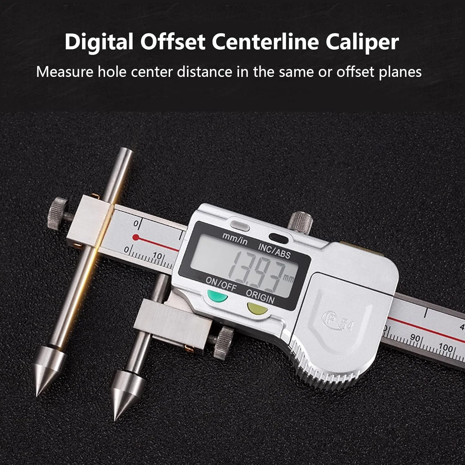 Digital Offset Centerline Caliper Hole Distance Vernier Caliper Cone Probe Hole Center Distance Ruler Measuring Tool Stainless Steel Inch/MM (10-300mm)