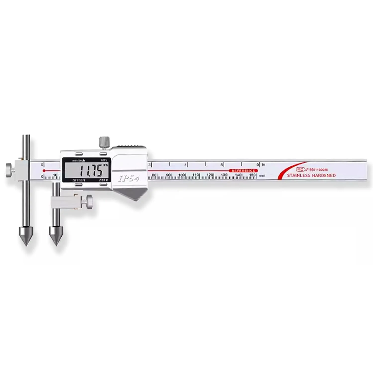 Digital Offset Centerline Caliper Hole Distance Vernier Caliper Cone Probe Hole Center Distance Ruler Measuring Tool Stainless Steel Inch/MM (10-300mm)