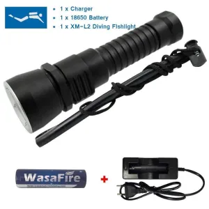 Diving Torch Lamp XM-L2 Led Underwater Flashlight 2000 Lumens White Light Waterproof L2 Diving Flashlight  18650 Battery Charger