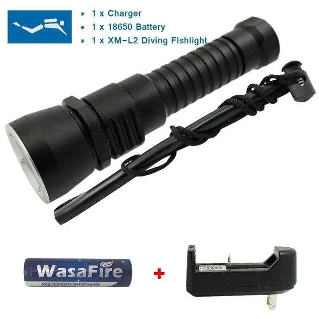 Diving Torch Lamp XM-L2 Led Underwater Flashlight 2000 Lumens White Light Waterproof L2 Diving Flashlight  18650 Battery Charger