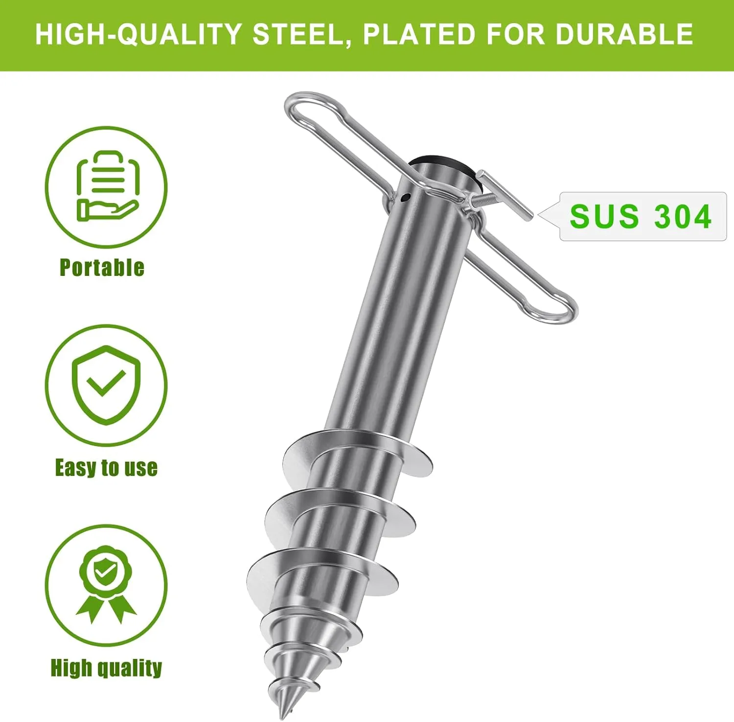 Dolibest Beach Umbrella Sand Anchor, Heavy-Duty Steel Beach Umbrella Holder with 3 Sleeves (Fits 1-2" Poles), Windproof Beach Umbrella Stake, Fully Welded Spiral Base Design for Ultimate Stability