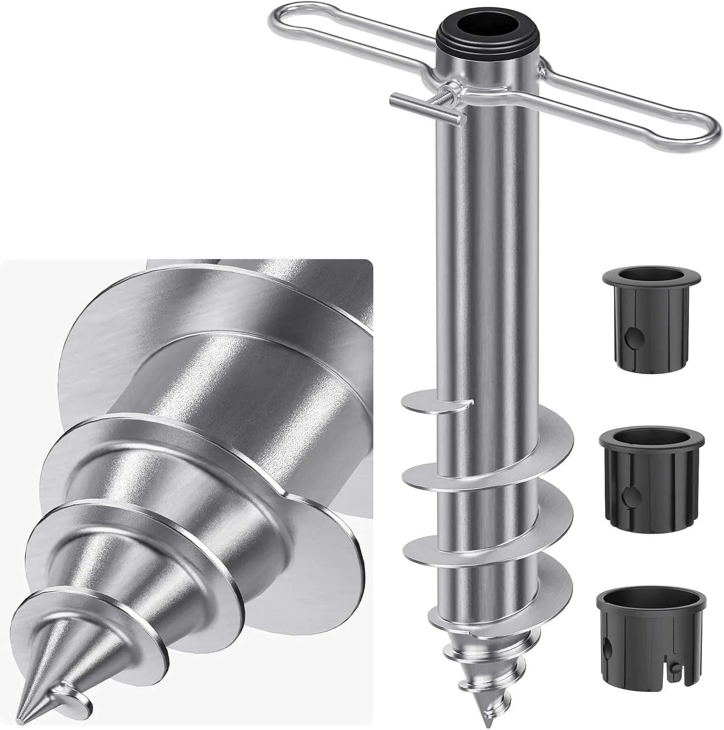 Dolibest Beach Umbrella Sand Anchor, Heavy-Duty Steel Beach Umbrella Holder with 3 Sleeves (Fits 1-2" Poles), Windproof Beach Umbrella Stake, Fully Welded Spiral Base Design for Ultimate Stability