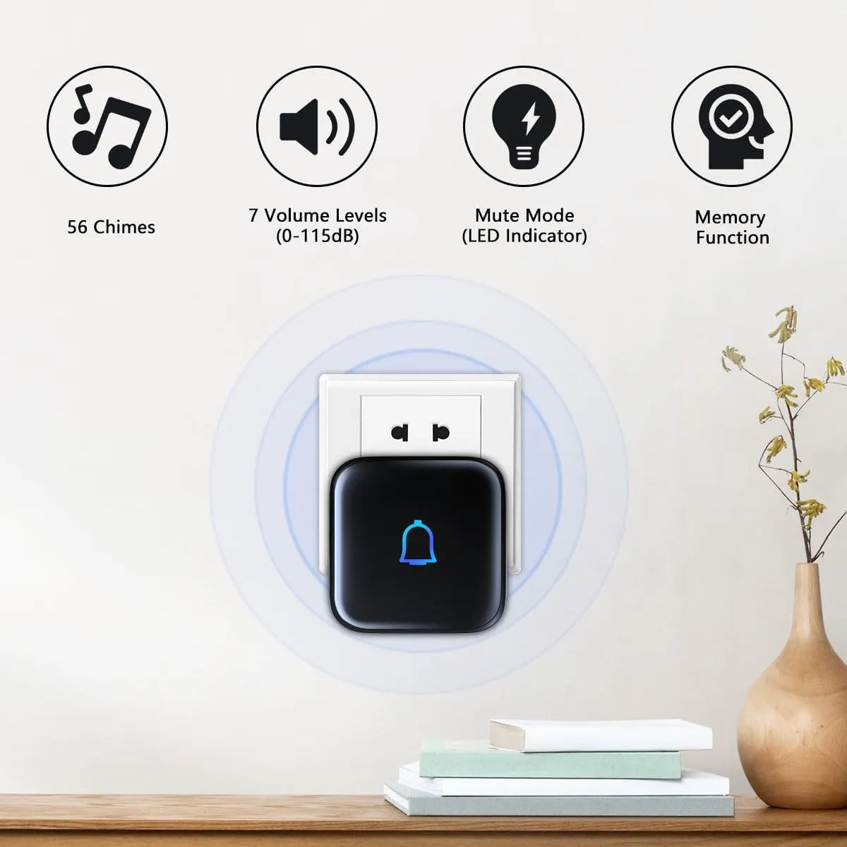 Doorbell Wireless Doorbell IP66 Waterproof 1000 Feet with 56 Chimes 115dB 7 Volume Levels Mute Mode LED Flash Door Bell Ringer Wireless for Kids Room Teachers Classroom Home Office & Hearing-Impaired
