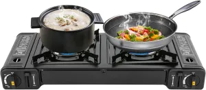 Double Burner Butane Stove, 2 Burners Portable Camping Stove, Easily cook delicious food Stove, Auto Ignition Camping Double Burner, Portable Camping Stove for Outdoor Cooking, RV, Apartments
