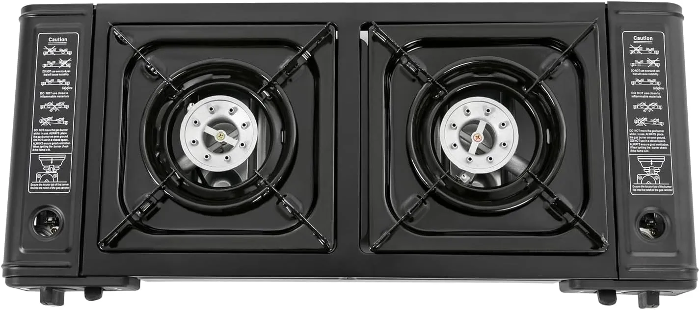 Double Burner Stove with Carrying Case 2 Stove Burner Butane Stove Outdoor Portable Camping Cooking Range Portable Camping Stove Auto Ignition Cooktop for Campgrounds, Outdoor Kitchens