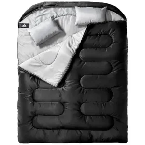 Double Sleeping Bag w/ Pillow for Adults, XL Queen Size 2 Person
