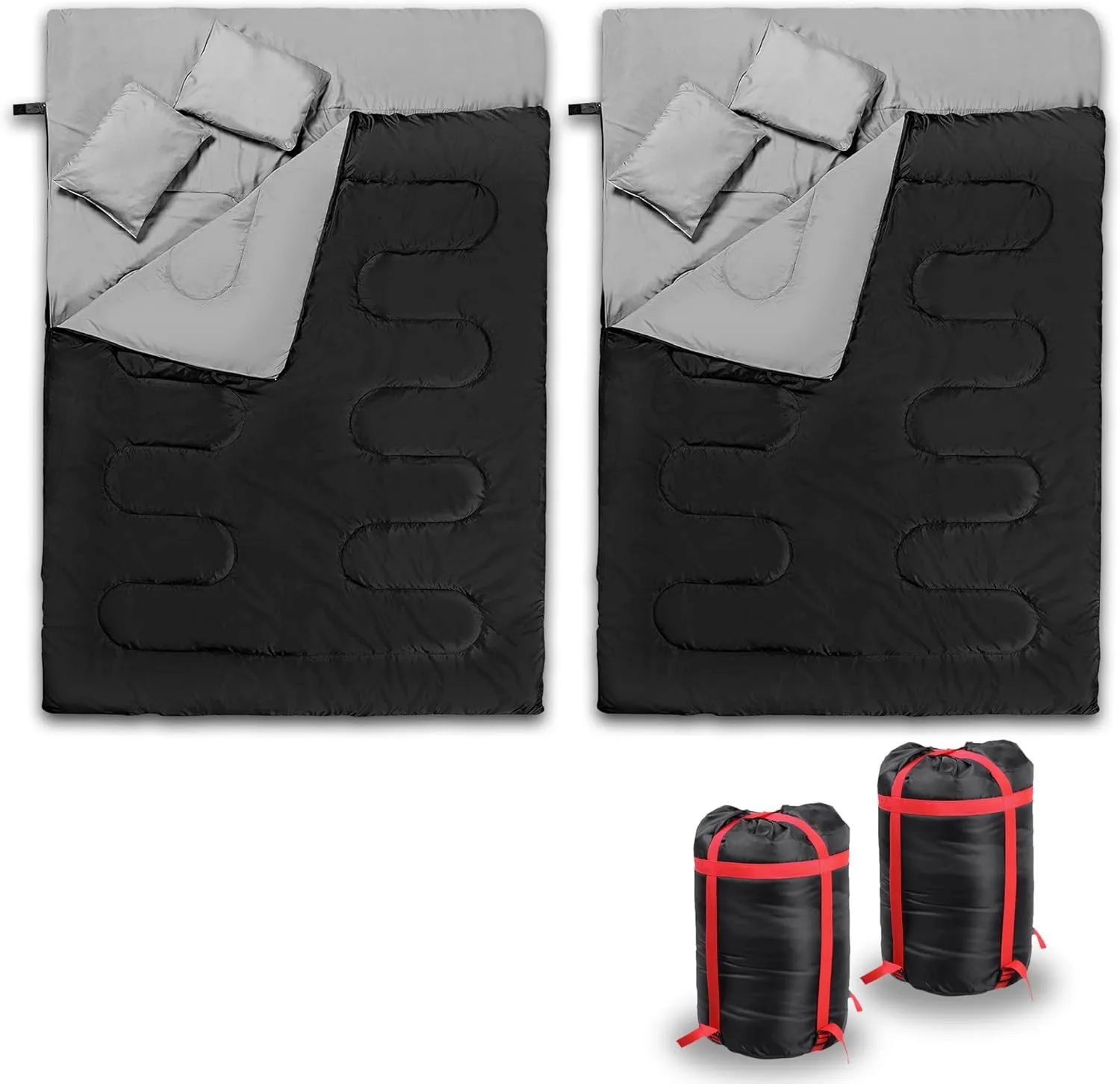 Double Sleeping Bag with 2 Pillows – Queen Size Waterproof Sleeping Bag Good for 2 Persons, Lightweight, for Camping, Cool Weather Backpacking, Hiking,