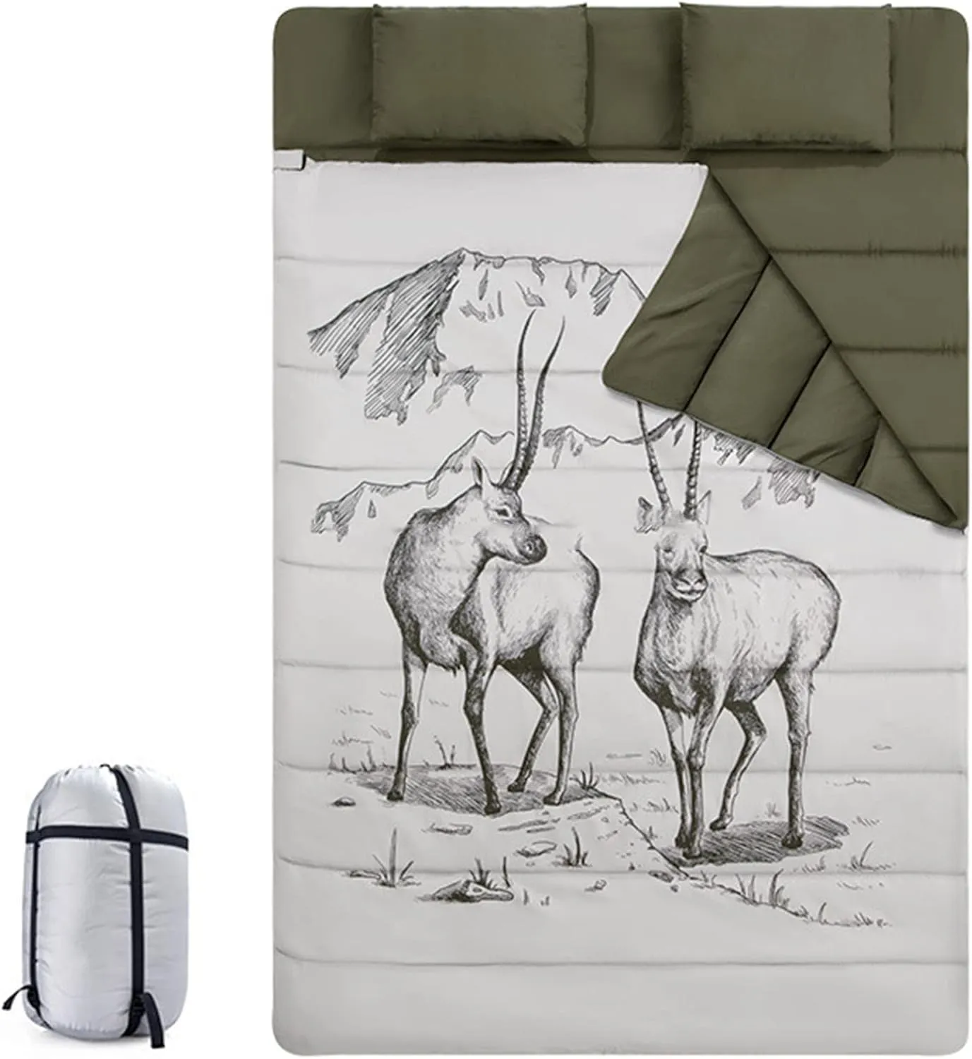 Double Sleeping Bags for Adults,Warm Cold Weather Detachable Sleeping Bag for Car Tent Campers,Waterproof Lightweight with Compression Sack Pillows