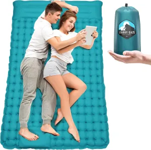 Double Sleeping Pad for Camping - Self Inflating Camping Pad w Foot Pump, Built-in Pillows & Carrying Bag - Sleeping Mat for 2 Person & Thick Camping Air Mattress for Hiking, Picnic & More