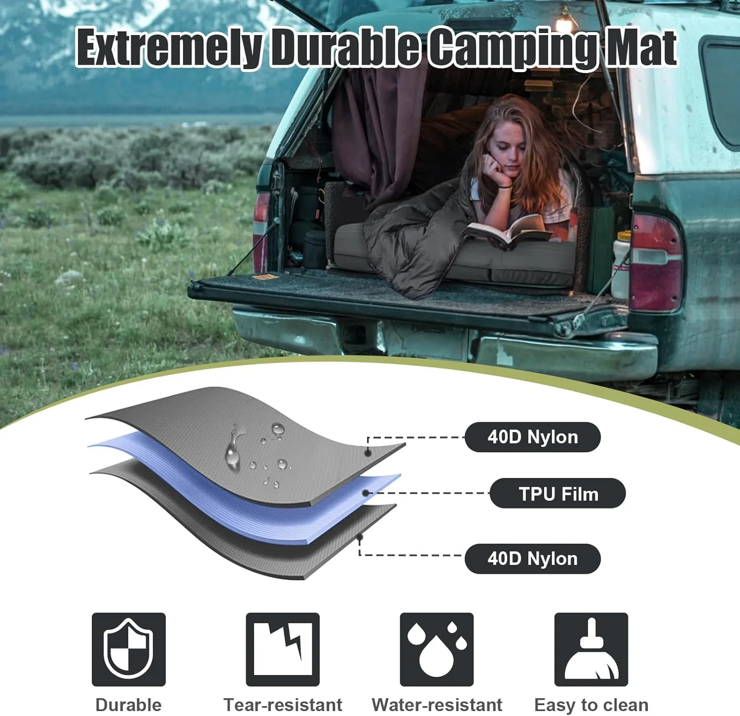 Double Sleeping Pad, Self Inflating 4.7'' Extra Thick for 2 Person Built-in Pump, Portable Camping Mattress Sleeping Mat for Backpacking Hiking Tent Travel