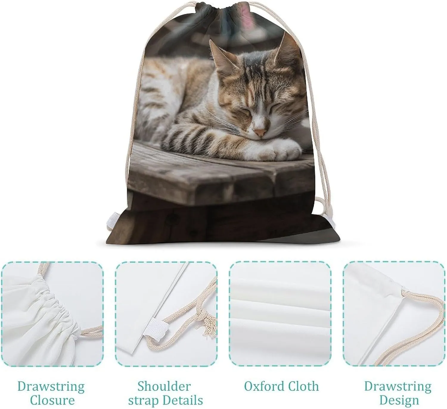 Drawstring Bags Drawstring Backpack Cat Sleeping Sports Gym Bag for Women Men Sports Sackpack