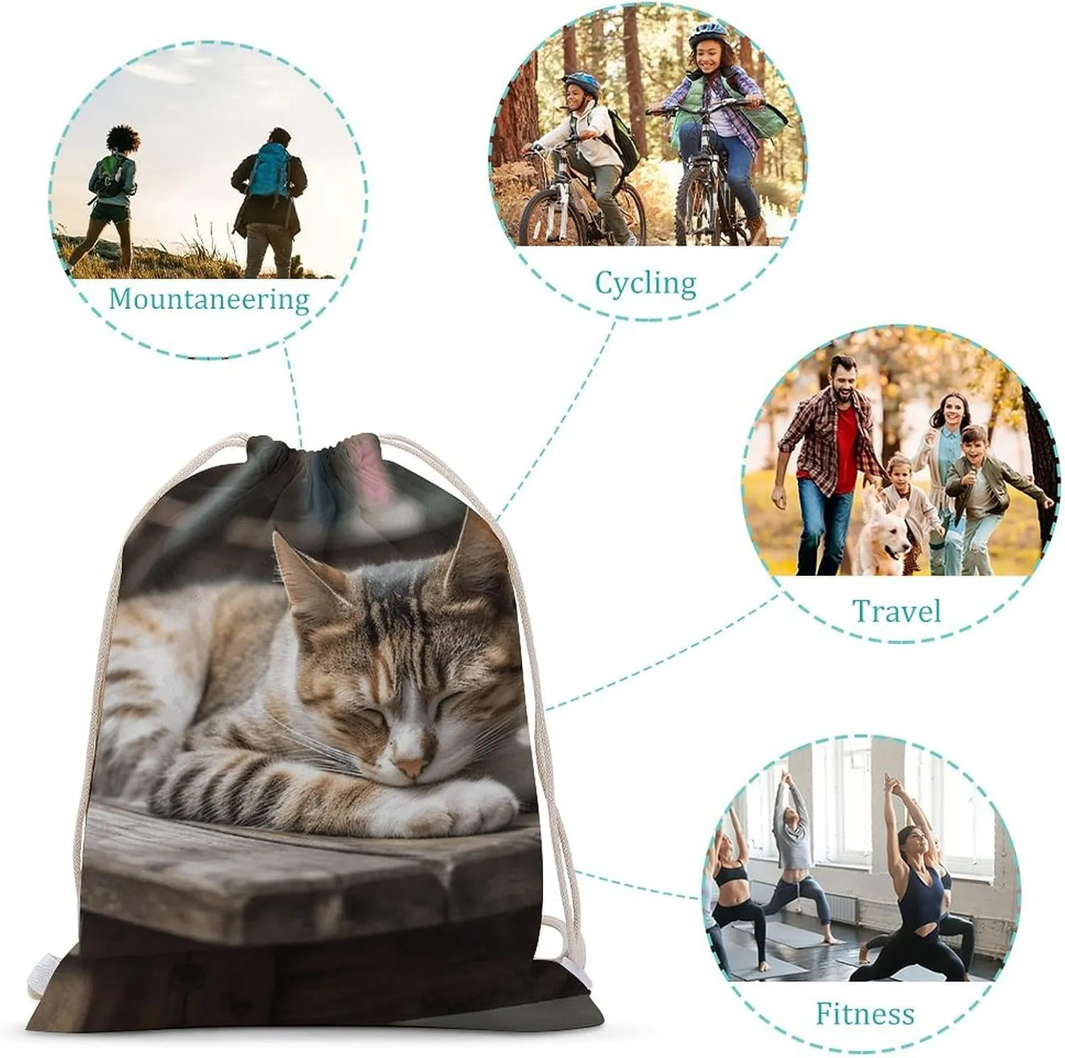 Drawstring Bags Drawstring Backpack Cat Sleeping Sports Gym Bag for Women Men Sports Sackpack