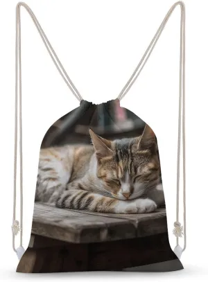 Drawstring Bags Drawstring Backpack Cat Sleeping Sports Gym Bag for Women Men Sports Sackpack