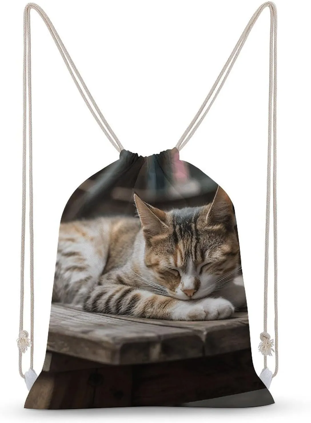 Drawstring Bags Drawstring Backpack Cat Sleeping Sports Gym Bag for Women Men Sports Sackpack