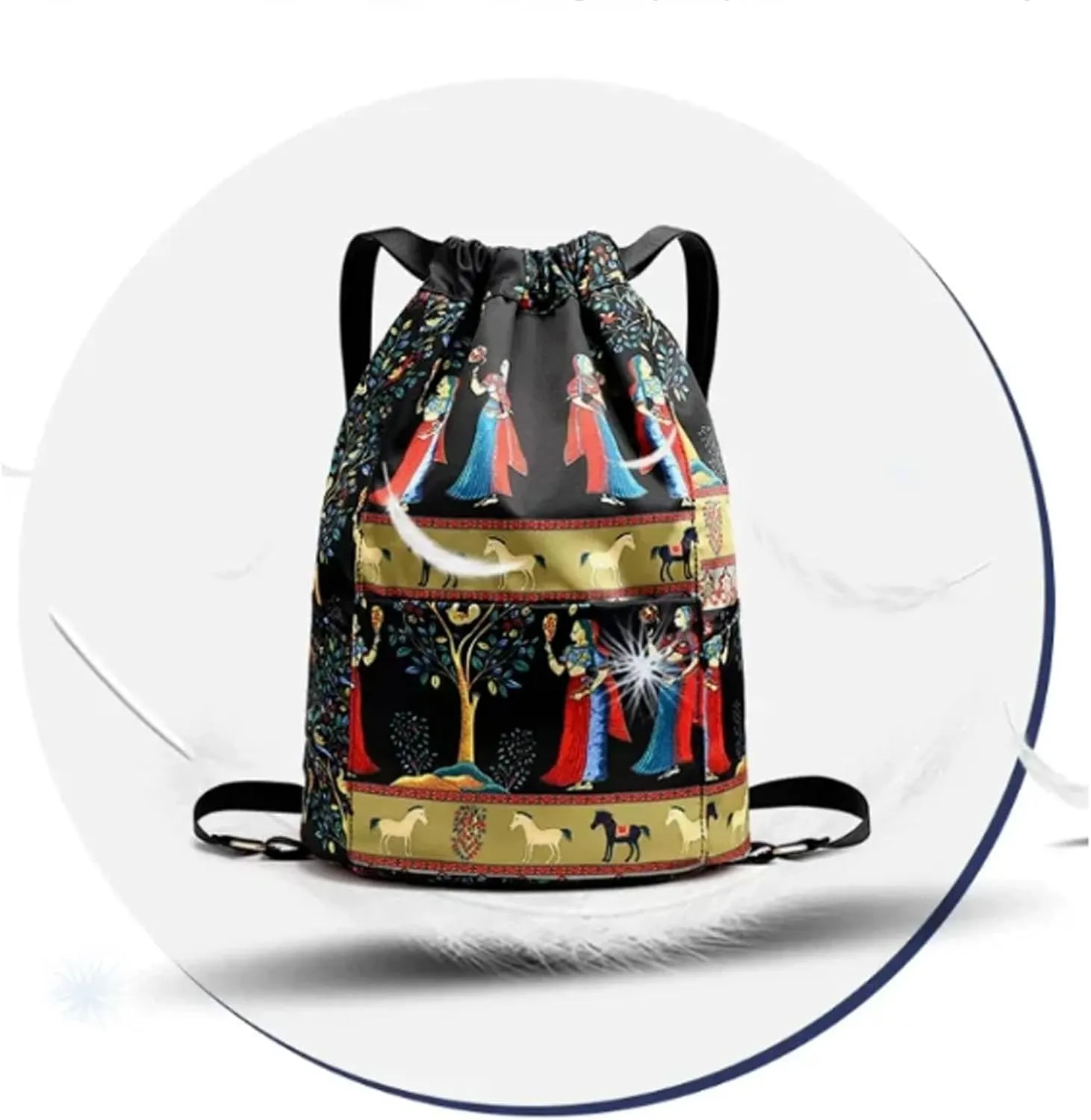Drawstring Foldable Large Capacity Dry-wet Separation Travel Sports Backpack Waterproof Gym Bag with Multiple Pockets (C)