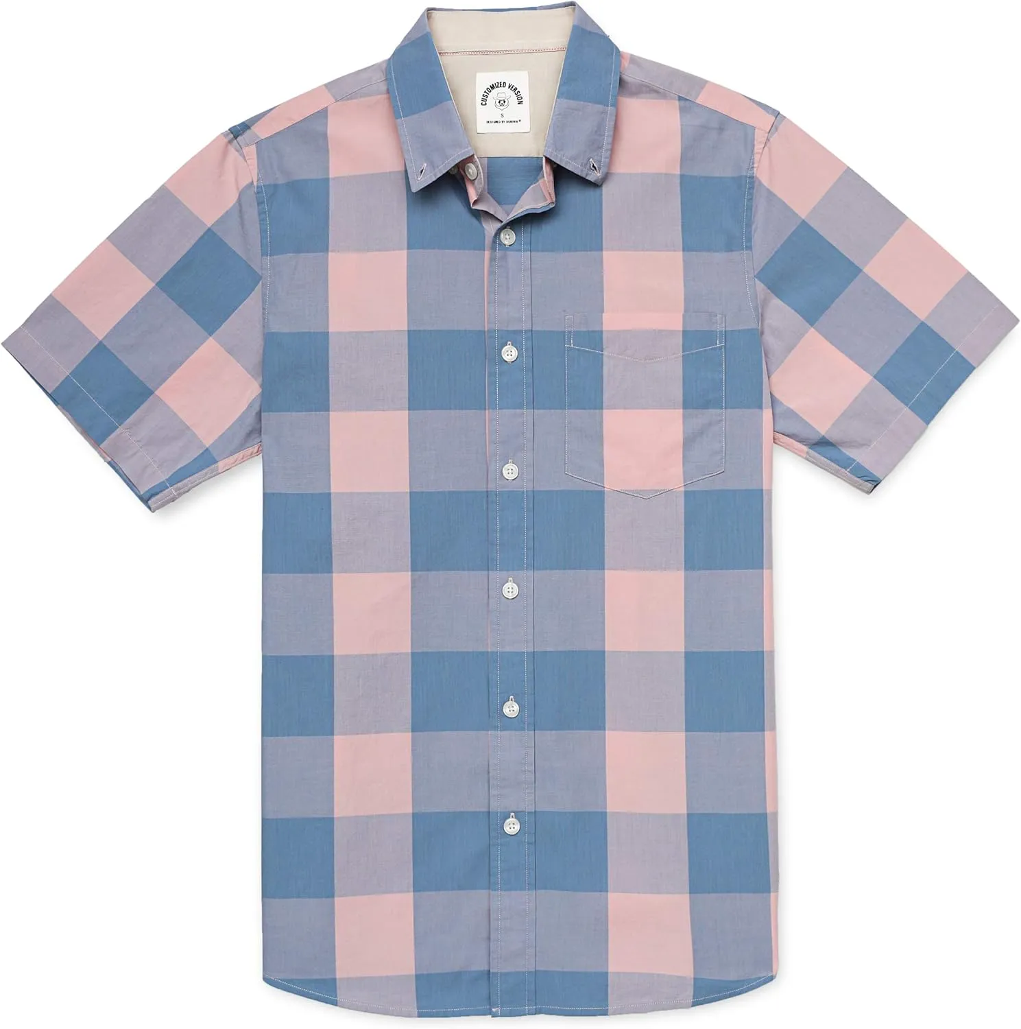 Dubinik® Mens Short Sleeve Button Down Shirts 100% Cotton Plaid Men's Casual Button-Down Shirts with Pocket