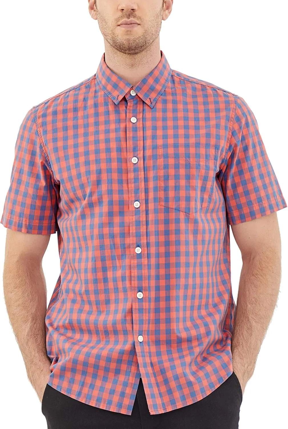 Dubinik® Mens Short Sleeve Button Down Shirts 100% Cotton Plaid Men's Casual Button-Down Shirts with Pocket