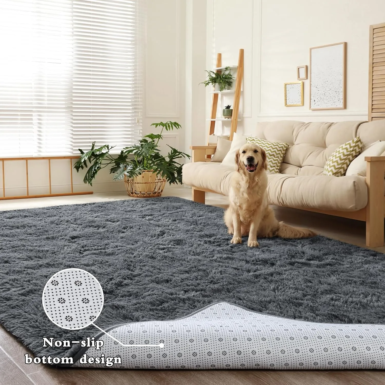DweIke Dark Grey Area Rugs for Living Room, 6x9 Fluffy Gray Rug for Kids Girls Boys Bedroom, Soft Plush Large Fuzzy Furry Bedside Carpet, Shaggy Throw Carpets for Dorm Nursery Home Decor Aesthetic