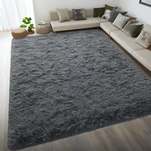 DweIke Dark Grey Area Rugs for Living Room, 6x9 Fluffy Gray Rug for Kids Girls Boys Bedroom, Soft Plush Large Fuzzy Furry Bedside Carpet, Shaggy Throw Carpets for Dorm Nursery Home Decor Aesthetic
