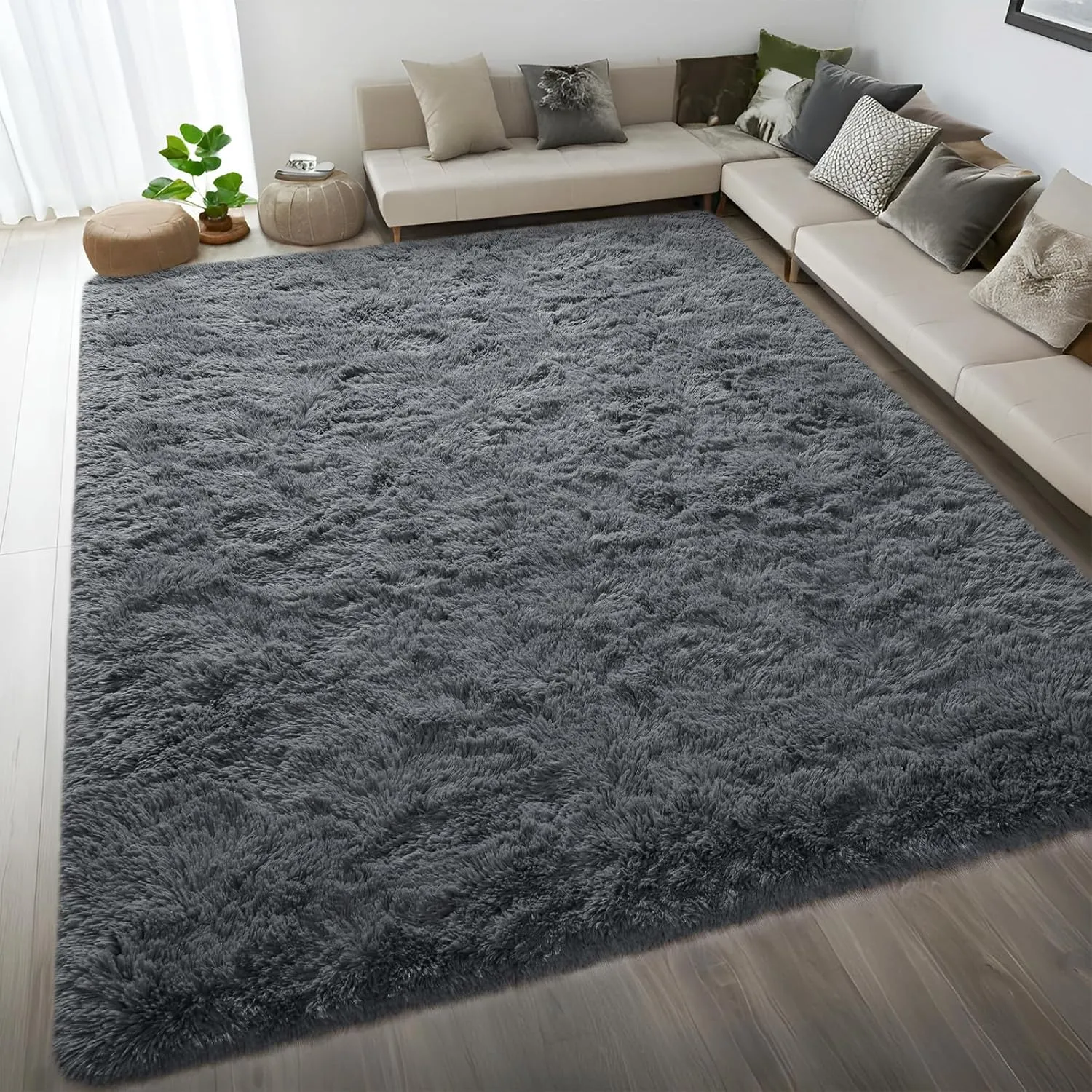 DweIke Dark Grey Area Rugs for Living Room, 6x9 Fluffy Gray Rug for Kids Girls Boys Bedroom, Soft Plush Large Fuzzy Furry Bedside Carpet, Shaggy Throw Carpets for Dorm Nursery Home Decor Aesthetic
