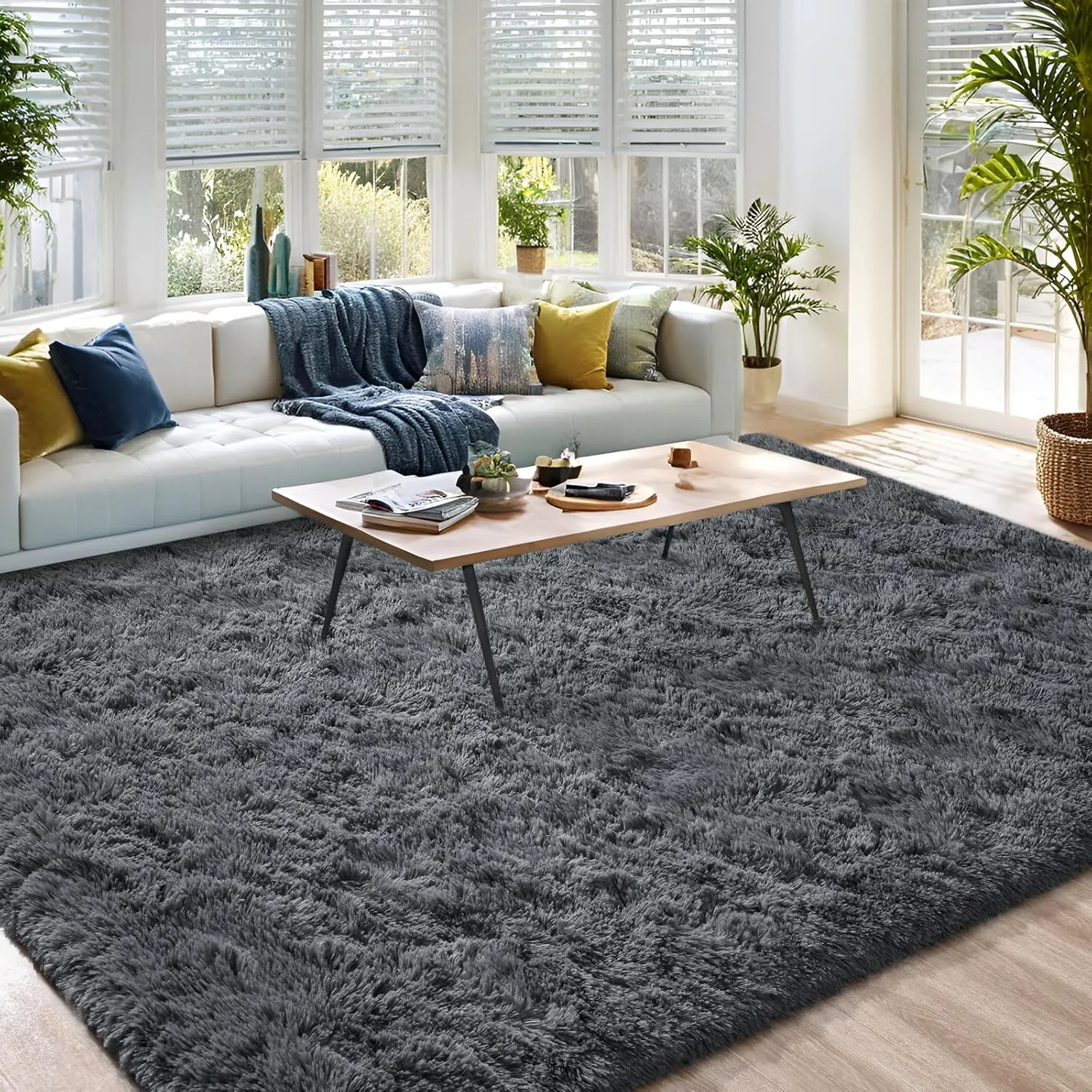 DweIke Dark Grey Area Rugs for Living Room, 6x9 Fluffy Gray Rug for Kids Girls Boys Bedroom, Soft Plush Large Fuzzy Furry Bedside Carpet, Shaggy Throw Carpets for Dorm Nursery Home Decor Aesthetic