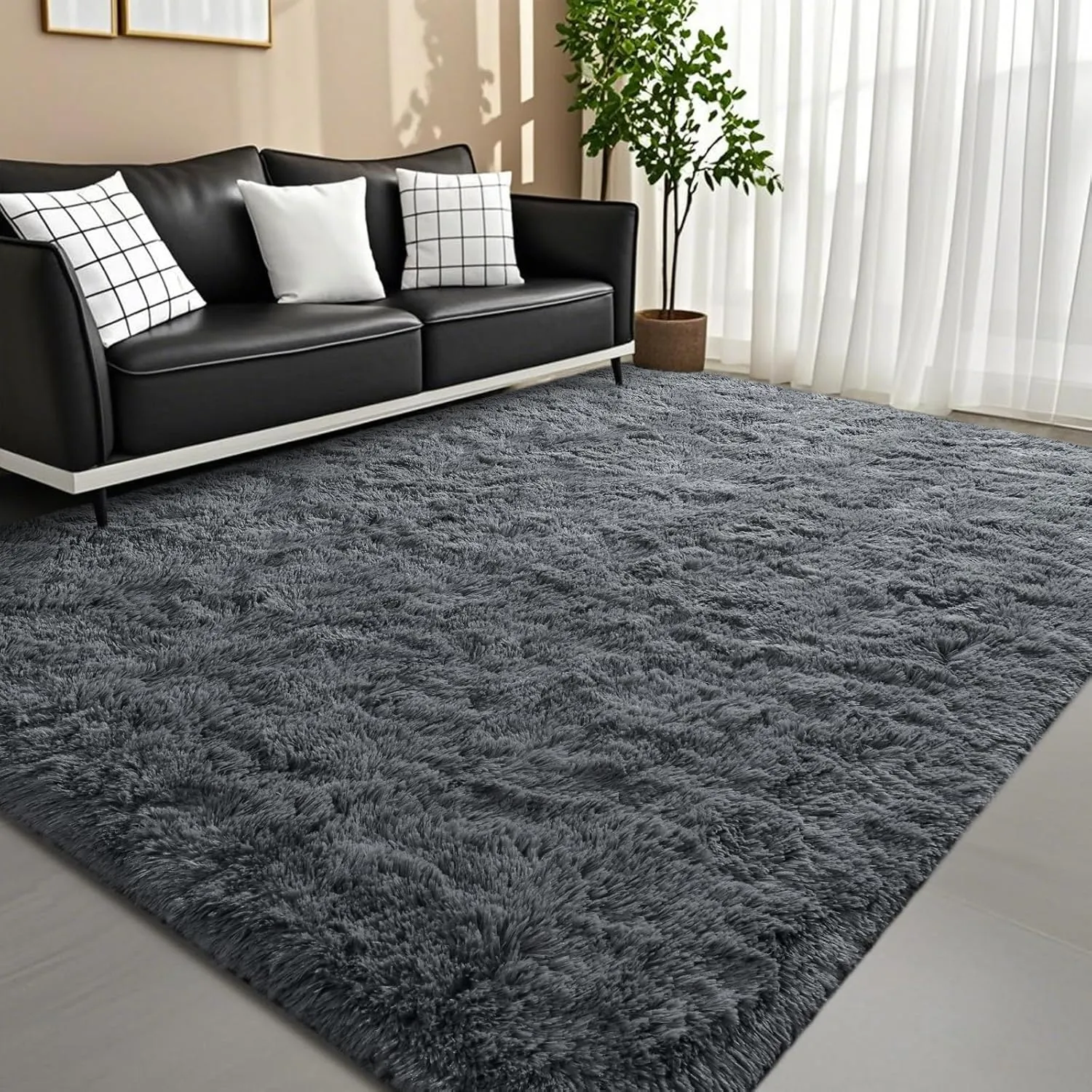 DweIke Dark Grey Area Rugs for Living Room, 6x9 Fluffy Gray Rug for Kids Girls Boys Bedroom, Soft Plush Large Fuzzy Furry Bedside Carpet, Shaggy Throw Carpets for Dorm Nursery Home Decor Aesthetic