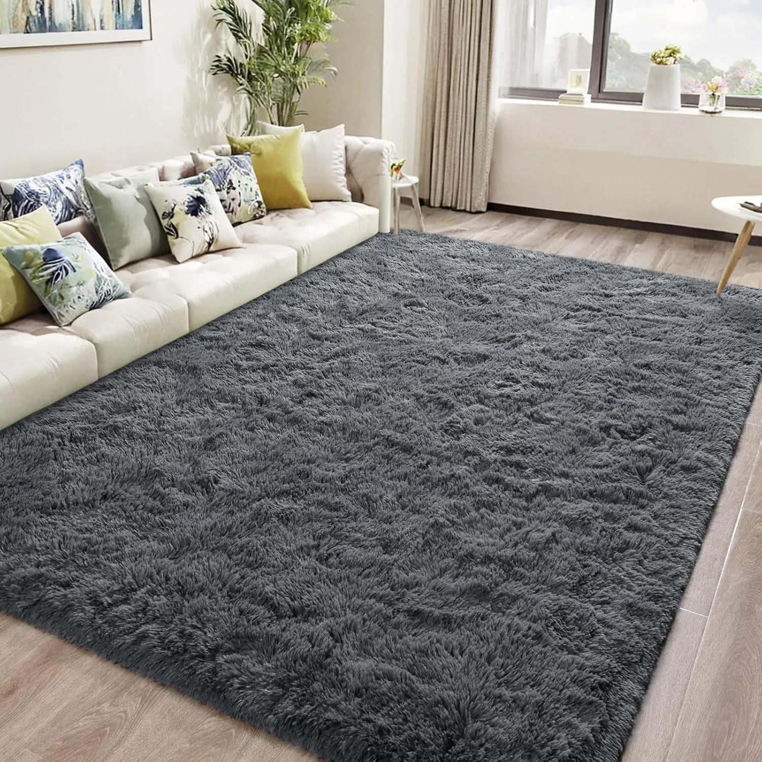 DweIke Dark Grey Area Rugs for Living Room, 6x9 Fluffy Gray Rug for Kids Girls Boys Bedroom, Soft Plush Large Fuzzy Furry Bedside Carpet, Shaggy Throw Carpets for Dorm Nursery Home Decor Aesthetic