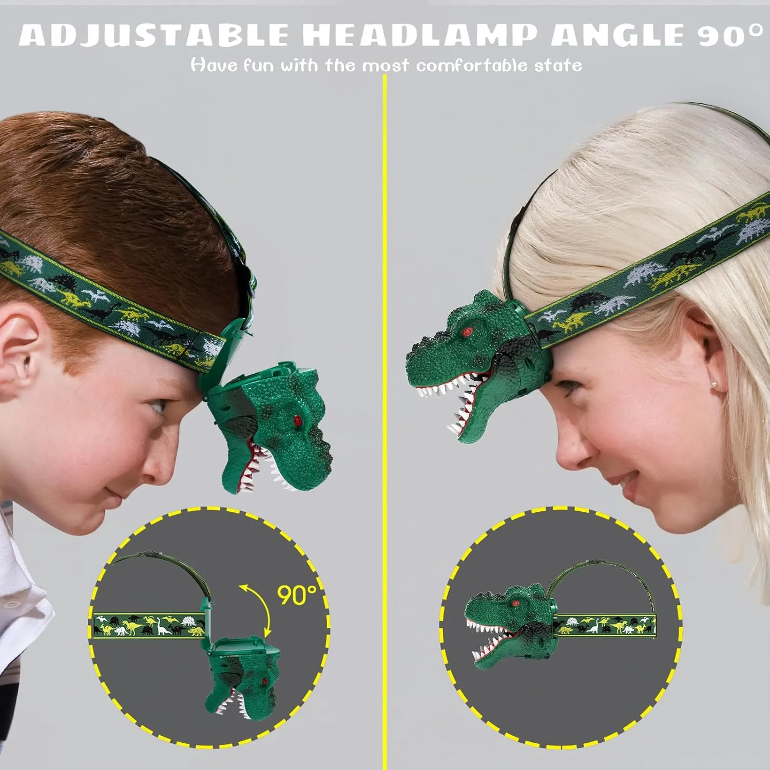 Dysaim Kids Headlamp,Rechargeable T-Rex Dinosaur Headlamp for Kid and LED Head Lamp Camping Gear Flashlight,Hiking Accessories Headlight Toys,Four Light Modes Suitable for Reading/Party Gift(2 Pack)