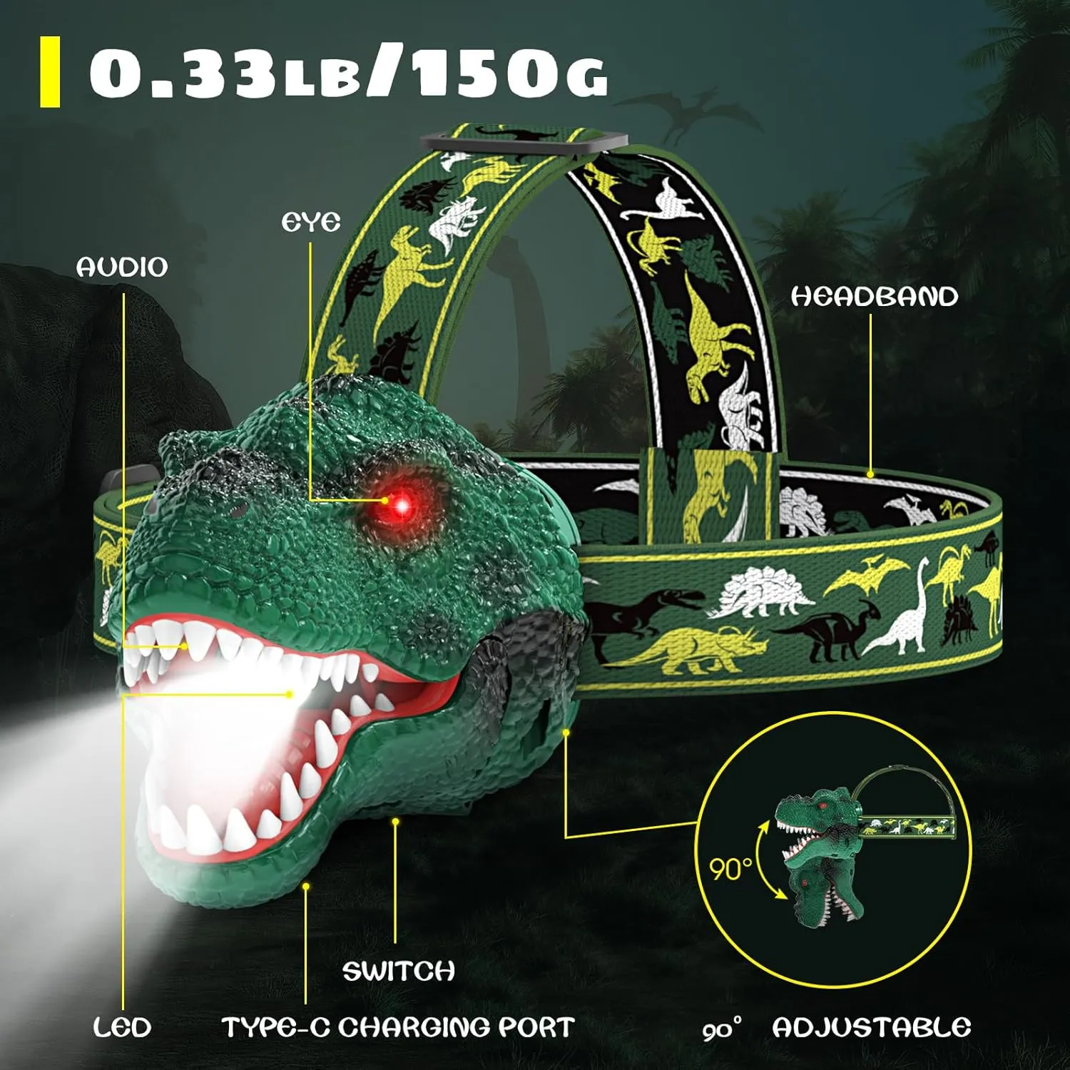 Dysaim Kids Headlamp,Rechargeable T-Rex Dinosaur Headlamp for Kid and LED Head Lamp Camping Gear Flashlight,Hiking Accessories Headlight Toys,Four Light Modes Suitable for Reading/Party Gift(2 Pack)