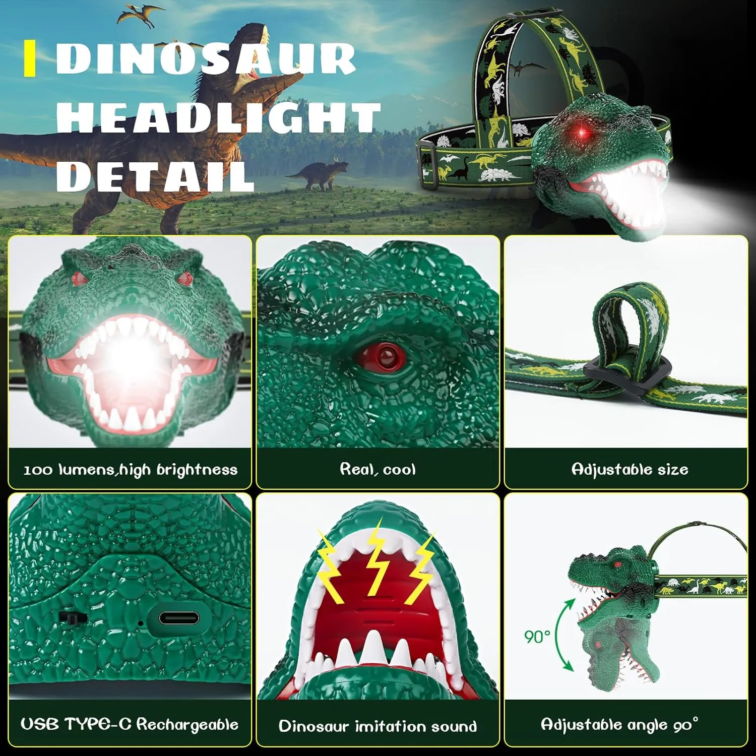 Dysaim Kids Headlamp,Rechargeable T-Rex Dinosaur Headlamp for Kid and LED Head Lamp Camping Gear Flashlight,Hiking Accessories Headlight Toys,Four Light Modes Suitable for Reading/Party Gift(2 Pack)