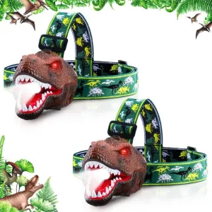 Dysaim LED Spray Headlamp - Essential Headlight for Kids Camping Gear | Dinosaur Toy Headlamp Flashlight for Boys and Girls | Ideal Gift for Birthday, Halloween, Christmas and New Year, 2 Pack