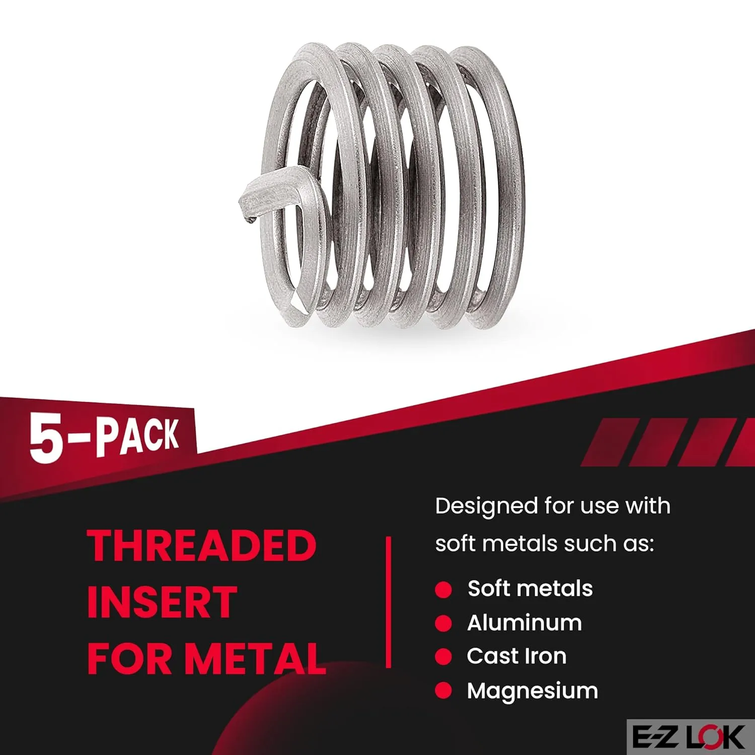 E-Z LOK Coil Threaded Insert for Metal 18-8 Stainless Steel Helical Wire Thread Insert 3/4-10 Internal Threads, 1.500" Length, Pack of 5