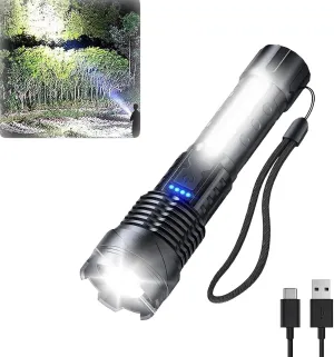 Earrk Flashlight, Strong Light, Multifunctional Rechargeable Emergency Flashlight with 8 Modes (1)
