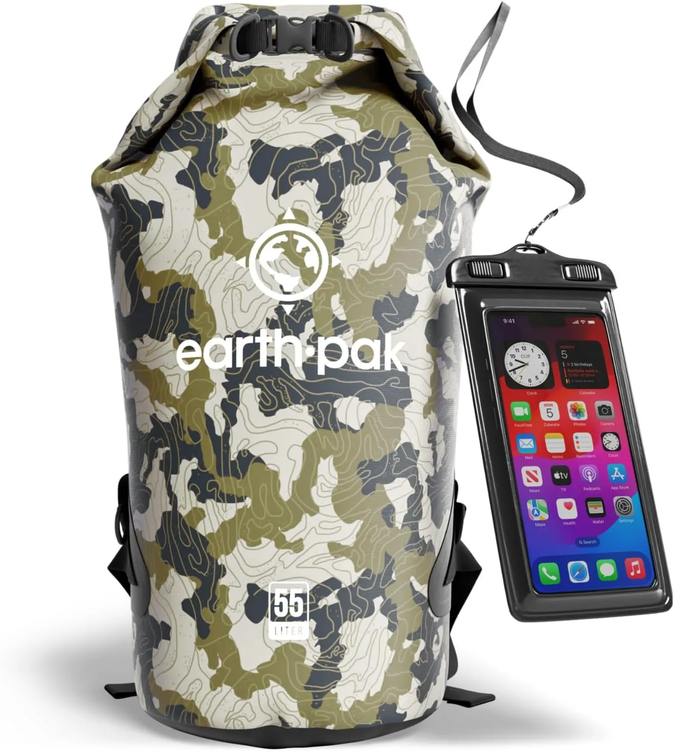 Earth Pak Waterproof Dry Bag with Zippered Pocket - Waterproof Dry Bag Backpack Keeps Gear Dry for Boating, Camping, Fishing, Beach Drybag, Kayak Accessories - Dry Bags Waterproof with Phone Case