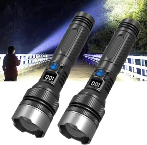 Easiotward Flashlight, Happytion Flashlight, USB Rechargeable Waterproof, Bright Handheld Flashlight, Zoomable Torch for Camping Hiking Biking Home Emergency (2Pcs)