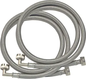 Eastman Washing Machine Connector, Pack of 2, 3/4 Inch FHT Connection, 90 Degree Elbow, 6 Foot Braided Stainless Steel Washing Machine Hoses, 41066