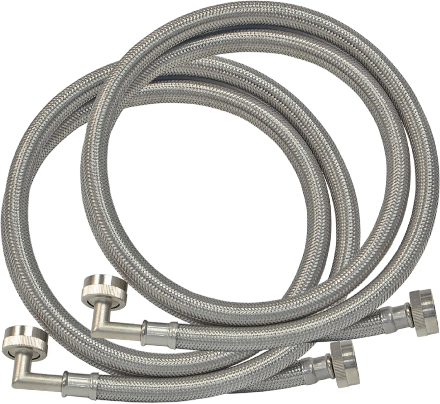 Eastman Washing Machine Connector, Pack of 2, 3/4 Inch FHT Connection, 90 Degree Elbow, 6 Foot Braided Stainless Steel Washing Machine Hoses, 41066