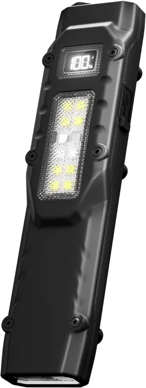EDC Tactical Flashlight,1500 Lumen Flat Flashlights Rechargeable,Dual-Switches LED Small Flashlight with Digital Display,Stainless Steel 8 Modes Pocket Flash light for Home, Camping,and Emergency Use