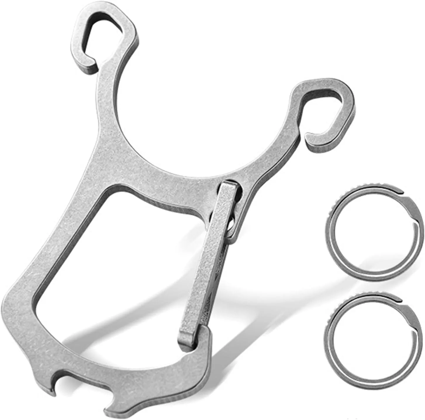 EDC Tool Titanium Multi-functional Keychain with Bottle Opener Lightweight Protable Multi-tool (Sliver with Titanium Keyring)