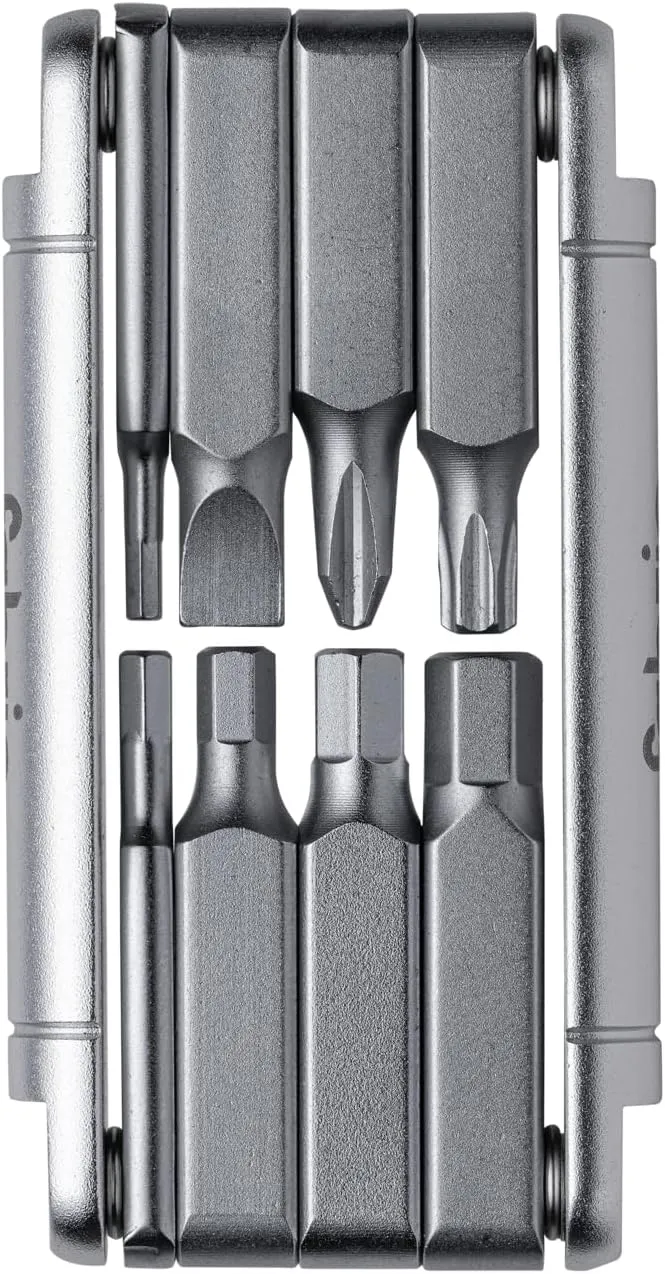 EightTool - Foldable Multitool for Cycling: 8 in 1 - Hex Keys, Torque, Screwdriver - Compact Bike Repair Tool - Silver - FTL-02