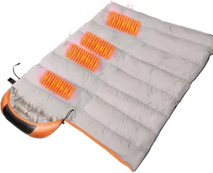 Electric Heating Sleeping Bag, Rectangular USB Power Support Heating Pads with 3 Heating Levels and Compression Sack for Camping Hiking