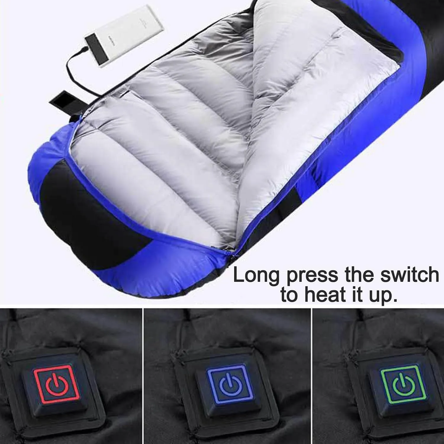 Electric Heating Sleeping Bag, Rectangular USB Power Support Heating Pads with 3 Heating Levels and Compression Sack for Camping Hiking