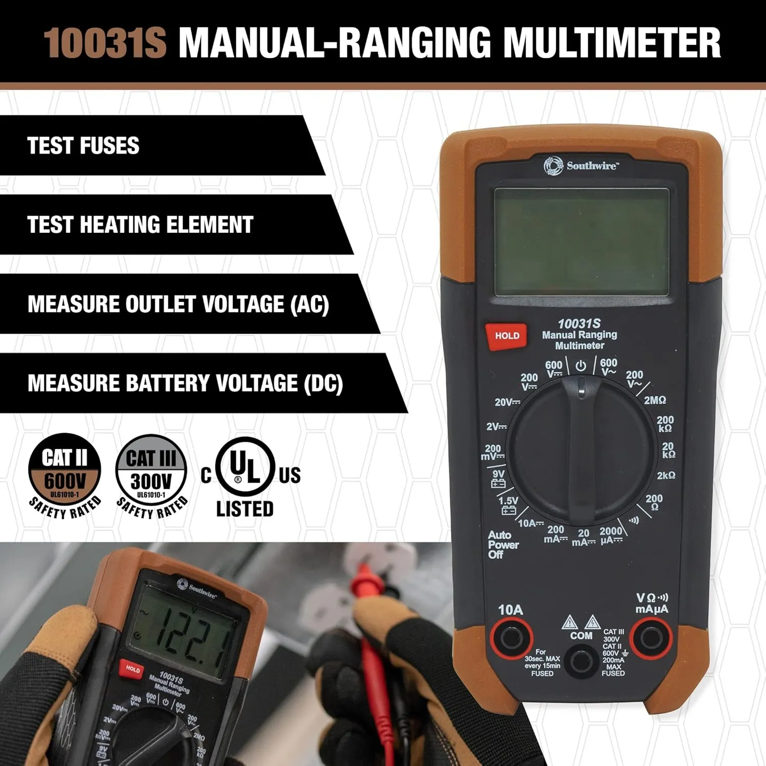 Electrical Maintenance Tool Kit including Multi-Tool Pliers, Multimeter, Multi-Bit Screwdriver, Compact Pocket Knife, LED Headlamp, Buss Blade Fuses, Zip Ties, and Electrical Tape