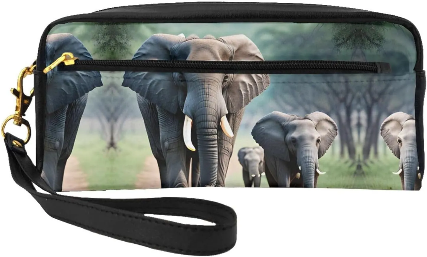 Elephant Family Print Portable Makeup Bag,Travel-Friendly Design,Versatile Mini Makeup Pouchtion