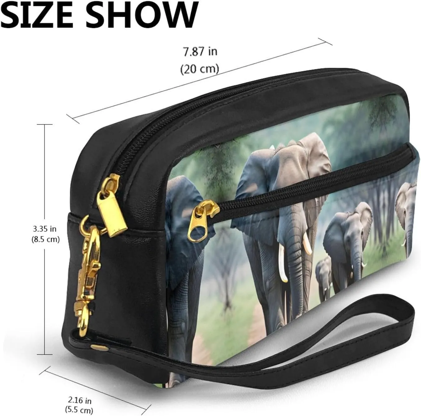 Elephant Family Print Portable Makeup Bag,Travel-Friendly Design,Versatile Mini Makeup Pouchtion